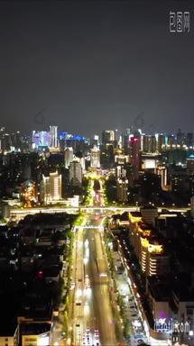 航拍浙江杭州城市夜景交通夜景
